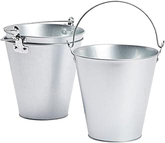 Ice Buckets for Beer and Wine - Galvanized Metal Pails for Parties and Events - Silver - 7.2x7.2x7.2 Inches