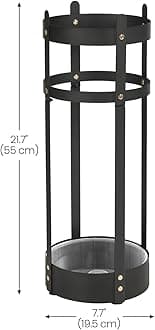 SONGMICS (Black) - Steel Umbrella Stand, Round Umbrella Holder Rack, 7.7Dia. x 60cm , with Removable Drip Tray, for Entryway, Office, Stable, Easy Assembly, Black ULUC28BK