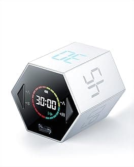 Ticktime Pomodoro Timer, Productivity Timer Cube, 5/15/25/30/45/60 Min Presets, Custom Countdown & Stopwatch 1s–99m59s, Sound/Vibration/Silent, Magnetic, Rechargeable, for ADHD Study Work, Silver