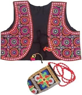 GenericOuterwear Womens Multicolor Cotton Handmade Traditional Rajasthani Design front Embroidered Kutchi Work Jacket/Koti