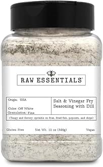 Raw Essentials Salt and Vinegar with Dill Gourmet Fries Seasoning - Tangy Dill Pickle Flavor - Great on Vegetables, Fried Fish, Popcorn, and Chips - Gluten-Free and Vegan - 12 Ounce Bottle