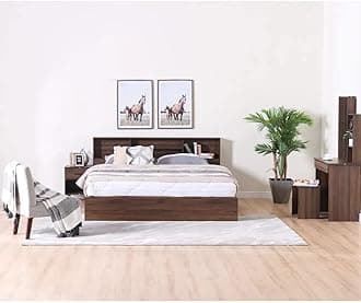 Danube Home Gamorah 5 Pieces Bed Set King Size + Night Stand + Dresser And Stool With Mirror | Comfortable Bedset Full | Sturdy Modern Design Wooden Bed Room Set Furnitures (Columbia Dark Brown, King)