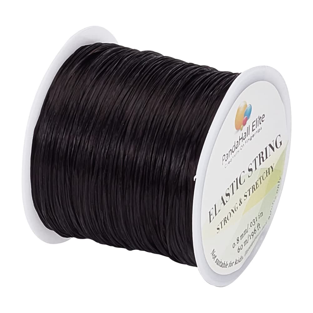 PH PandaHall 60m Black Elastic Bead String 0.8mm Stretchy Polyester Threads Cord Roll Beading Cord for Bracelets Necklace Jewelry Keychain Making
