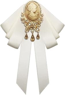 Retro Court style Crystal Ribbon Bow Tie Brooch Pins for Women Girls Victorian Cameo Bow Brooch Pre-Tied Bowknot Corsage Collar accessory