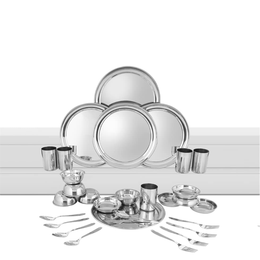 Shri & Sam Stainless Steel Shagun Solid Dinner Set (30 Pcs Set)