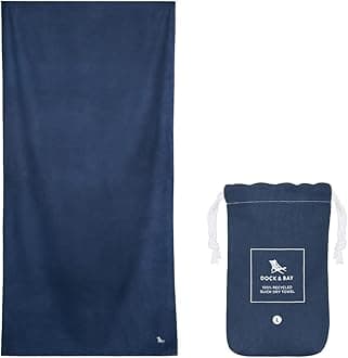 Dock & Bay Beach Towel - Quick Dry, Sand Free - Compact, Lightweight - 100% Recycled - Includes Bag - Essential - Deep Sea Navy - Large (160x90cm, 63x35)