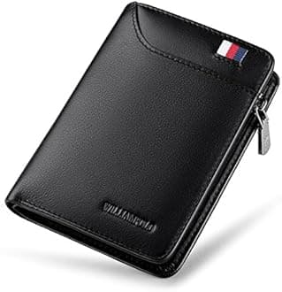WILLIAMPOLO Men Wallets Genuine Leather Slim Wallet Mens Short Money Clips Small Coin Pocket Bifold Credit Card Holder Thin Purse with ID Window (Black)
