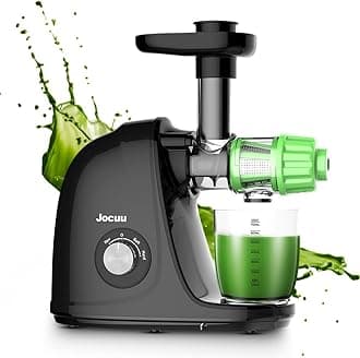 Juicer Machines, Jocuu Slow Masticating Juicer Easy to Clean, Cold Press Juicer with 2-Speed Modes, Juicer with Quiet Motor & Reverse Function, with Brush & Recipes, for Vegetables & Fruits, Black