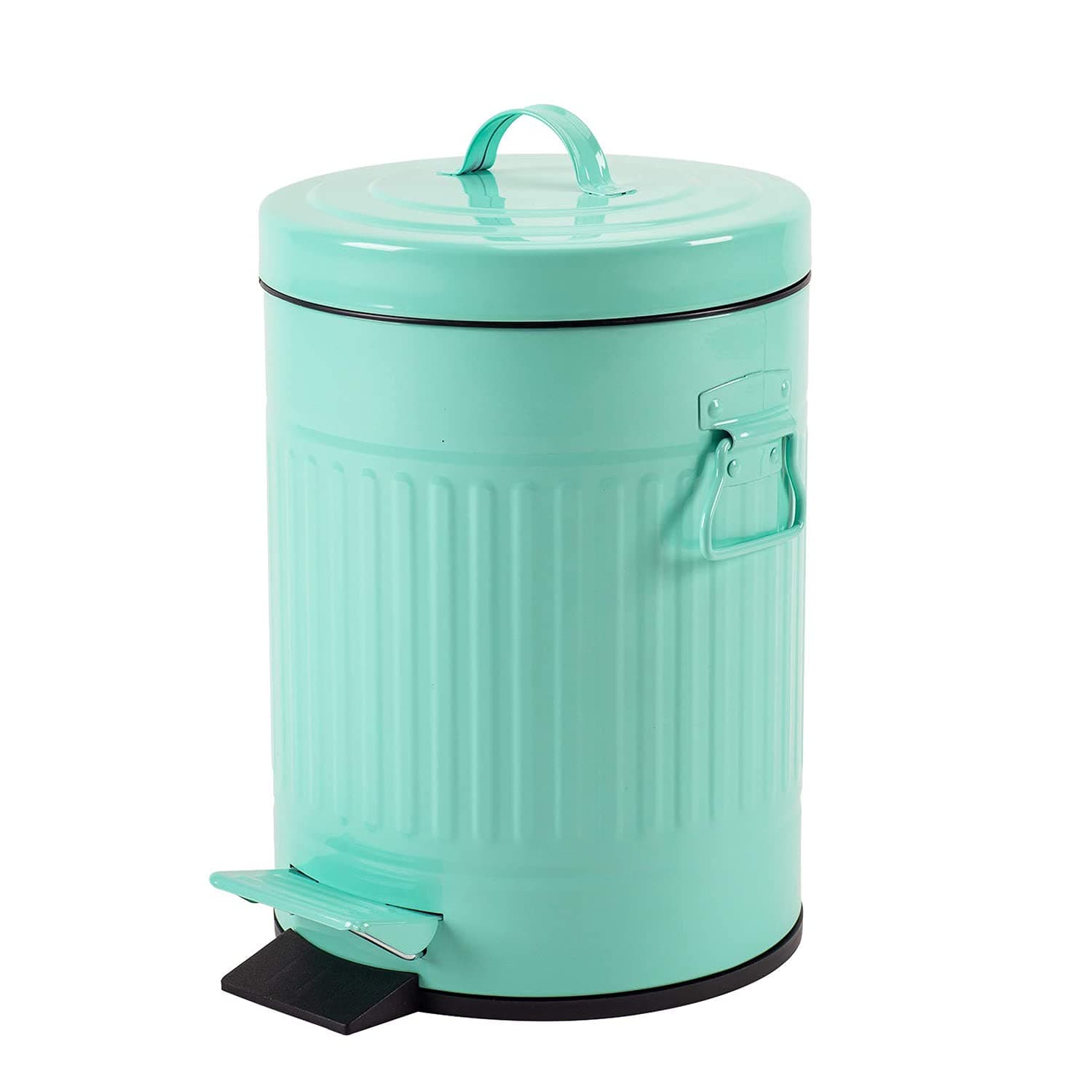 Bathroom Trash Can with Lid, Small Waste Basket for Home Bedroom, Retro Step Garbage Can with Soft Close, Vintage Office Trash Can, 5 Liter/ 1.3 Gallon, Glossy Mint Green