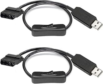 Full Speed 12V Voltage Step-Up USB to 4-Pin Molex PC Fan Sleeved Switch Power Adapter Cable(Pack of 2)