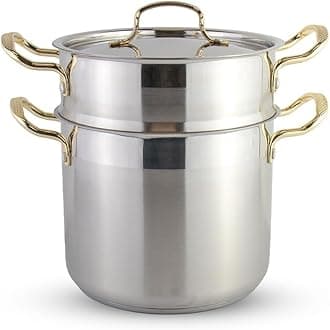 Saharashop Couscous Pot 6, 8, and 12 Liters Steamer Couscous Pot (3-in-1) 8 Liter Couscous Pot/Steamer