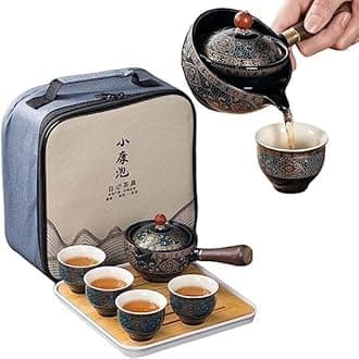 Travel Tea Set Portable Chinese Kung Fu Teapot with 360° Rotation, Upgraded Porcelain Mini Tea Pot Set, Chinese Ceramic Tea Pot Cup Set with Tray, Storage Bag for Travel Gifting Outdoor Home Office