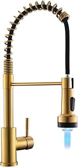 Gold led GIMILI Kitchen Faucet with Pull Down Sprayer High Arc Single Handle Spring Kitchen Sink FaucetCommercial Modern rv Stainless Steel Kitchen Faucets, Grifos De Cocina