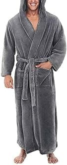 Men'S Soft Fleece Solid Color Pocket Long Bathrobe, L