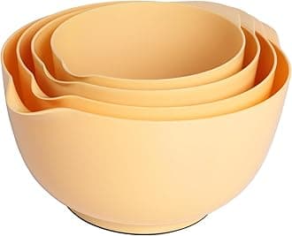 BoxedHome Nesting Plastic Mixing Bowl Set, 4 Piece Mixing Bowl Set with Pour Spouts, Size 1.7, 2.5, 3.5 and 4.5qt, for Prepping, Mixing, Baking, Cooking, Maize