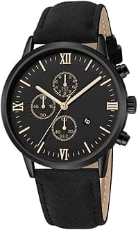 Mens Watches, Chronograph Analog Quartz Movement Dress Watch Casual Leather Band Date Watches for Men Roman Numerals Classic Business Wrist Watch