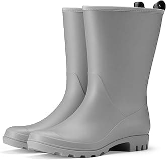 HISEA Women Rubber Boots Wide Calf Rain Boots Matte Surface Waterproof PVC Rubber Rain Boot Mid Height Rain Shoes for Outdoor Gardening Work Walking