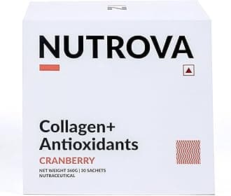 NUTROVA Collagen+ Antioxidants | Marine Collagen Supplements Powder for Men & Women | Improves Skin Hydration, Reduces Damage | Skin, Hair & Nails | Cranberry | 30 Servings