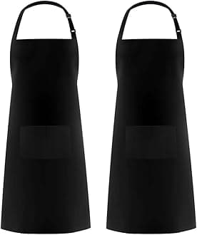 Syntus 2 Pack 100% Cotton Adjustable Bib Apron with 2 Pockets Cooking Kitchen Aprons for Women Men Chef, Black