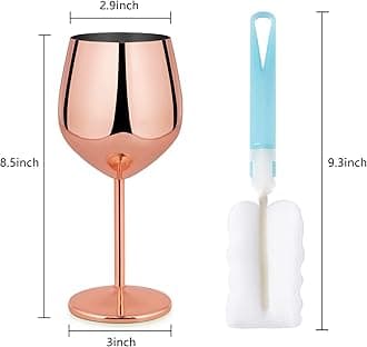 Lifecapido Stainless Steel Stem Wine Glasses Set of 8, 18oz Copper Wine Glasses, Stainless Steel Wine Goblets with Cup Brush for Party Office Wedding Anniversary, Great for Red White Wine(Rose Gold)