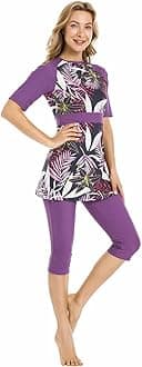 Womens Rash Guard Modest Swimsuit for Girls Short Sleeve Bikinis Surfing Swimwear Burkini