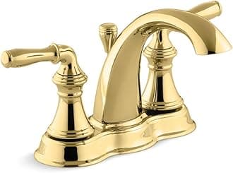 KOHLER 393-N4-PB Devonshire Centerset 4 inch Bathroom Faucet with Pop-Up Drain Assembly, 2-Handle Bathroom Sink Faucet, 1.2 gpm, Vibrant Polished Brass