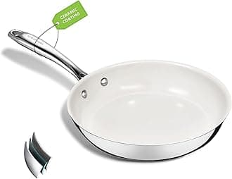 8 Inch Nonstick Ceramic Frying Pan, Tri-Ply Stainless Steel Skillet with Stay-Cool Handle, PFAS/PFOA/PTFE Free, No Seasoning Required, High Heat & Induction Safe, Dishwasher/Oven Safe