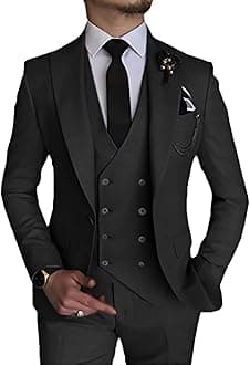 Wangyue 3 Piece Suit Slim Fit Double Breasted Mens Suits for Wedding Party Formal Prom One Button Blazer Vest Pants Sets
