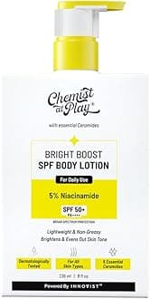 Chemist At Play Bright Boost SPF Body Lotion | With 5% Niacinamide & SPF 50+ PA++++ | 24 hours moisturization | Lightweight & Non-Greasy Formula | 236ml