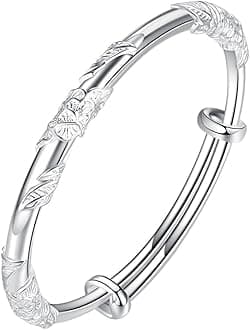 Sterling Silver Bangle Bracelets for Women,Fashion Jewelry Simple Adjustable 925 Silver Cuff Bangles for Women Mom Wife Valentine Mothers Day Gift