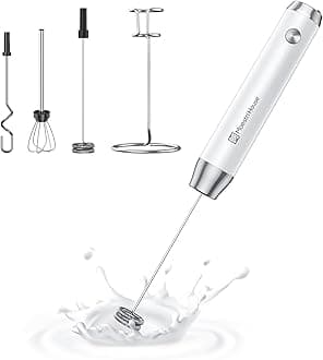 Rechargeable Milk Frother with 3 Heads, LunaFro AS Handheld Electric Foam Maker Waterproof Detachable Stainless Steel Whisk Drink Mixer Foamer with Stand for Lattes, Cappuccino, Egg