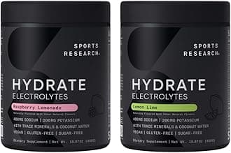 Sports Research Hydrate Electrolytes Powder - Sugar-Free & Naturally Flavored with Vitamins, Minerals, and Coconut Water - Supports Hydration - Raspberry Lemonade & Lemon Lime