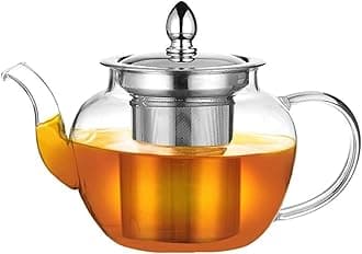 PluieSoleil Glass Teapot with Infuser, Tea Pot Strainer for Loose Tea Leaf, Large Teapot Set, Removable Mesh Filter
