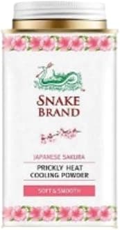 Snake Brand Cooling Powder Soft & Smooth (Japanese Sakura) 140 g – Instant Prickly Heat Relief, Skin-Softening Luxury Body Talc