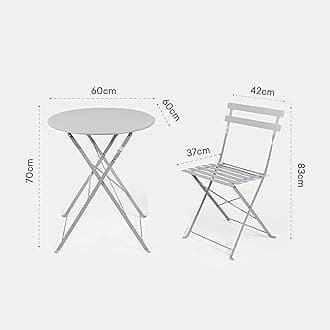 OHS Outdoor Table and Chairs Metal Grey, Folding Bistro Set Patio Table Garden Chair Set 2 for Balcony Summer BBQ Conservatory, 3 Piece Garden Furniture Set