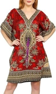 Hippy Boho Maxi Short Kaftan Dress Free Size Women Caftan Tunic Dress Night-Gown Beach Cover Up Wear