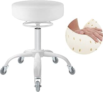 Rolling Stool with Wheels 400lbs Weight Capacity,Heavy Duty Lash Chair Adjustable for Tatoo Lab Massage Salon Spa Drafting Nail Teach,360 Swivel,Leather,Thick Seat Padding (Pure White)