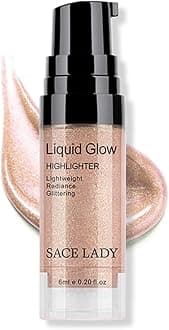 SACE LADY Shimmer Pearl Liquid Highlighter Makeup Ultra-Smooth Radiant Illuminator Face Cheekbones Glow Makeup,Travel Size Mini 6ml/0.20Fl Oz (3.Peach Champagne)