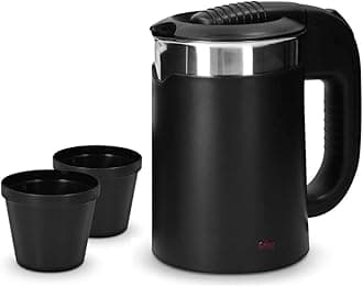 GIONEE Stainless Steel Brings 0.5Ltr Double Wall Portable Steel Body Small Size Electric Kettle For Water/Tea/Coffee/Milk/Noodle With Fast Boiling Powerful Heating Element&Auto Shut-Off 1100W (Black)