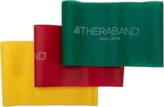 THERABAND Resistance Bands Set, Beginner Kit, Yellow, Red, Green, Non-Latex Elastic Bands for Exercise & Physical Therapy, Strength Training Bands for Upper & Lower Body Fitness