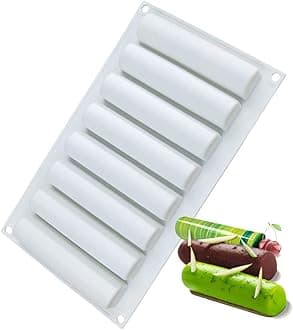 OCPO KitchenCylindrical Silicone Mold for Baking Mousse Cake, 3D Silicone Baking Molds for Cakes, French Dessert, Pastry Chocolate, Silm Bar, Cake Decoration Mold, 3D Cylindrical Shape (8-Cavity)