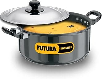 Hawkins Futura Nonstick Cook N Serve Stewpot With Steel Lid, 5 Litres, Black