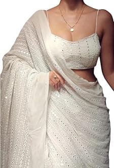 Women's Thread Sequence Work Georgette Saree With Blouse