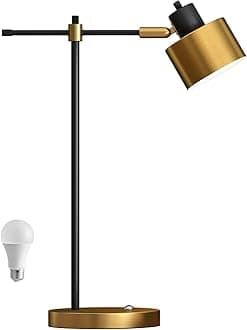OYEARSModern Mid Century Desk Lamp 22.25" Metal Table Lamp Nightstand Bedside Lamps Gold and Matte Black for Office Bedroom Study Room Living Room Reading(5W Bulb Included)