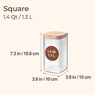 ComSaf 1.4 Qt Glass Storage Containers with Lids, Glass Jars with Lids, Clear Food Storage Jar, Square Canister Set of 3, Pantry Organizers and Storage for Flour Oat Pasta Tea Cookie Coffee Bean