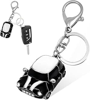 Car Model Keychain, Mini 3D Metal Car Shape Keychain with Key Ring, Rhinestone Car Keychain Gift, Car Accessories (Silver&Black)