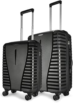 Aristocrat Polypropylene Air Pro Set of 2 Hard Luggage (55Cm and 66Cm) | Lightweight Luggage with Wheels, Secured Zip and Secured Combination Lock | Jet Black | Unisex, Spinner, Trolley Bag