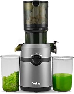 Cold Press Juicer Machines,Fretta Slow Masticating Juicer with 108mm &1.0L Hopper for Whole Fruits and Vegetables,200W Self Feeding High Yield Juice Extractor,BPA Free Tritan, (Light Grey)