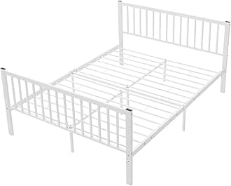 Panana Solid Double Metal Bed Frame 4ft 4ft6 Vintage Headboard and Footboard (White, Double) (MC-FRBM16)