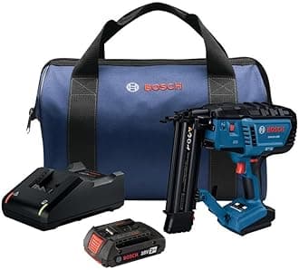 BOSCH GNH18V-18MB12 18V Brushless 18-Gauge Brad Nailer Kit with 2Ah Battery and Charger - Cordless, Efficient, and Precise for Decorative Work and Tight Spaces